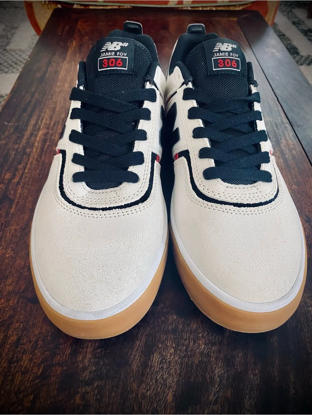 New Balance 306 Jamie Foy Men’s White, Black & Gum Skate Sneakers